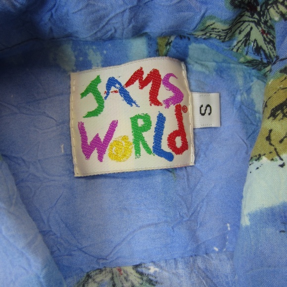VTG Jams‎ World Shirts Mens Small Blue Sea Hawaiian Catamaran Print island Life - Picture 7 of 13
